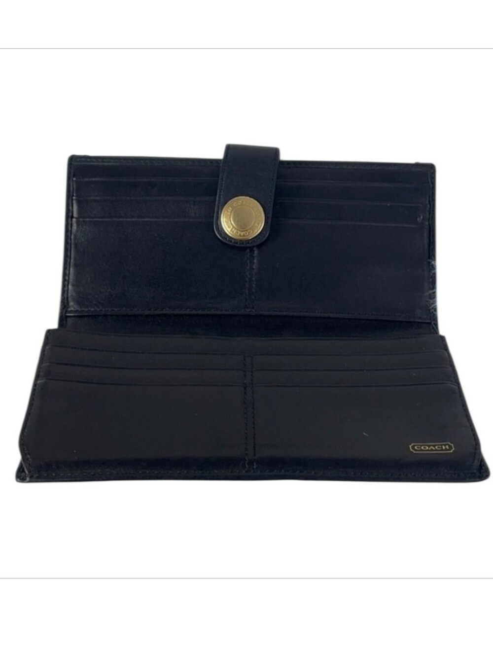 Coach Vintage Black Leather Continental Wallet with Gold-Tone Snap - Picture 8 of 10